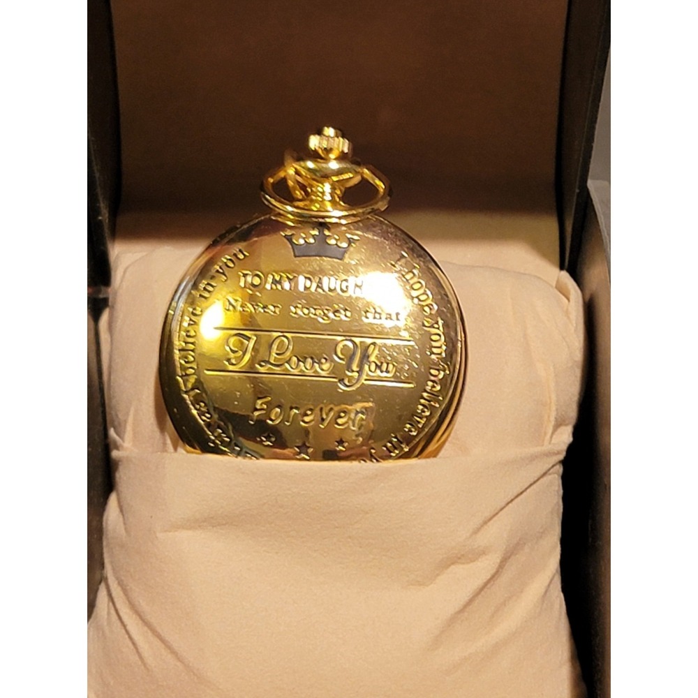 Pocket Watch "TO MY DAUGHTER" Gift Quartz ChainBlack/Silver/Gold  W Box